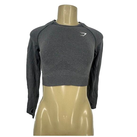 Gymshark XS Women Pullover Long Sleeve Cropped Top Grey Athletic 41-10 - Picture 1 of 7